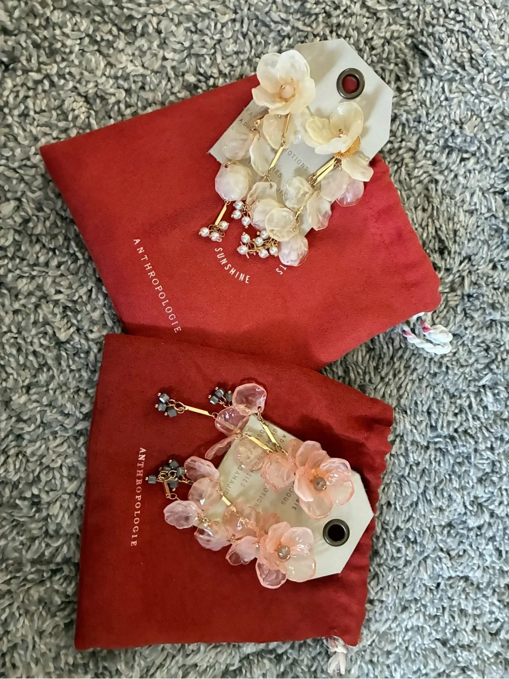 Anthropologie Pink & Champagne Floral Dangle Earrings with Gold Accents 2 for 1